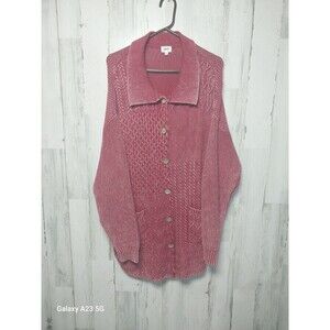 BKE Washed Cable Knit Cardigan sweater Women's Large Red Distressed Oversized